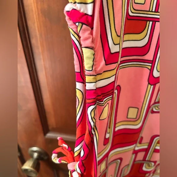 Almost Famous Retro Pink and Orange Midi Dress with cut out on side. Size L - Picture 4 of 6